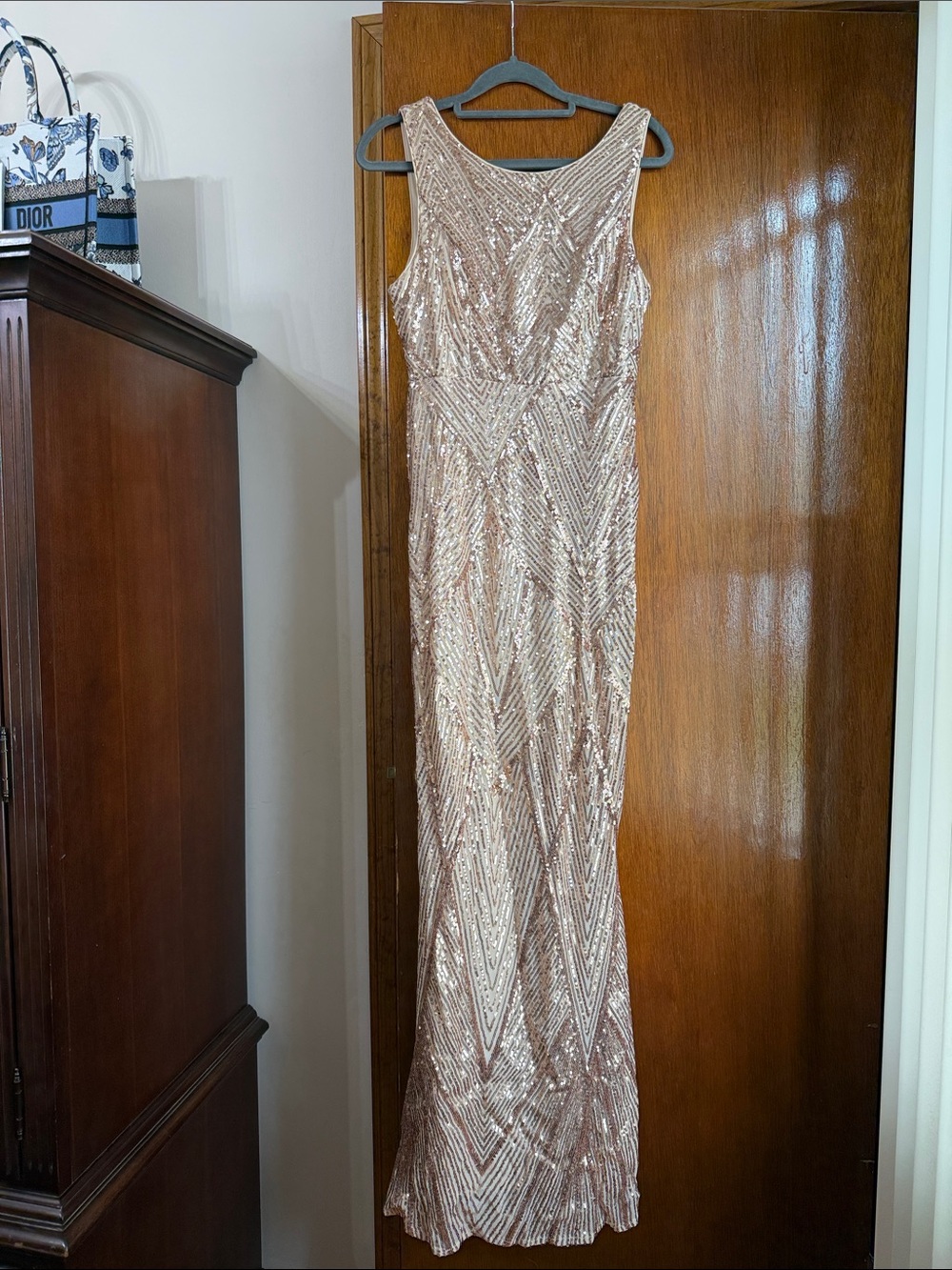 Sequin Sheath Prom Dress in Blush Gold